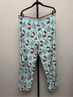 Hello Kitty Women’s Light Blue Christmas Tree Print Pajama Pants